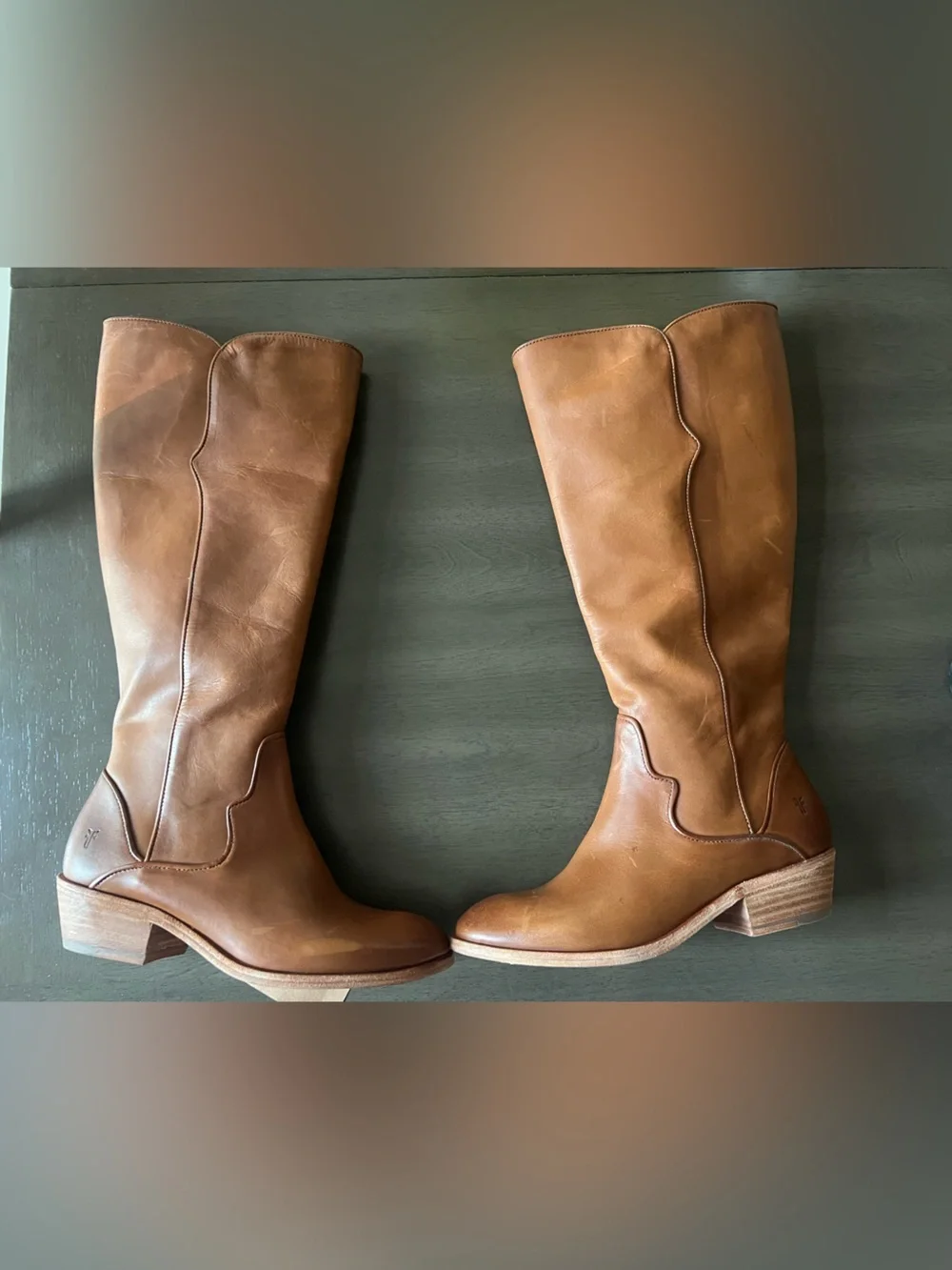 Frye Carson Piping BrownLeather Tall Knee High, Extended Calf.  Size 8